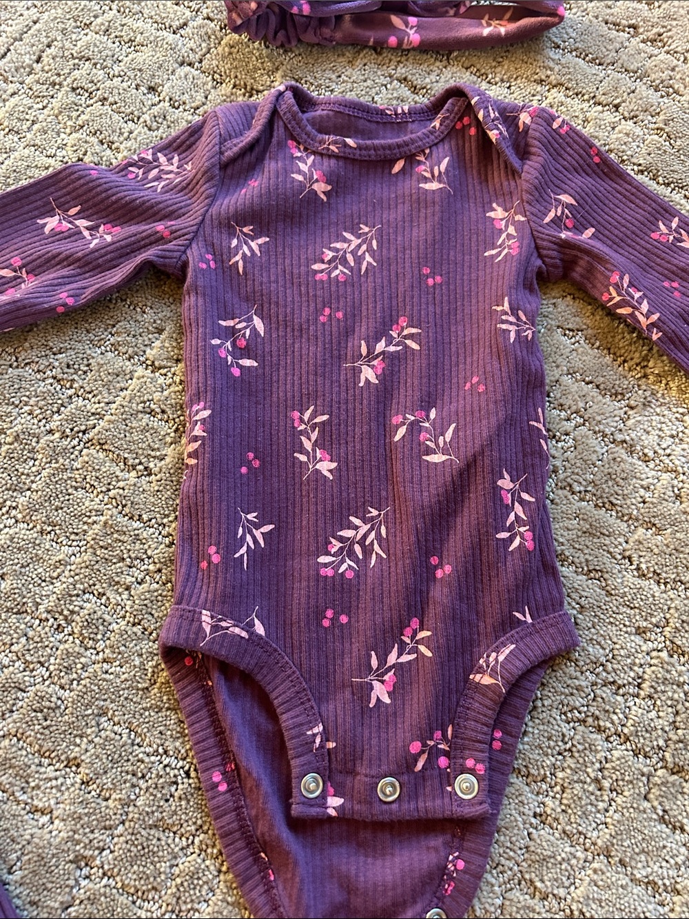 Carter's Purple Floral Ribbed 3-Piece Baby Matching Set - Picture 4 of 9
